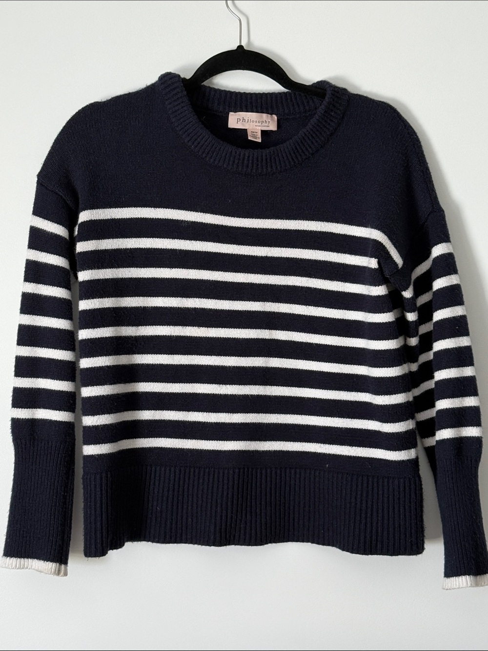 Philosophy Navy and White Striped Crewneck Sweater